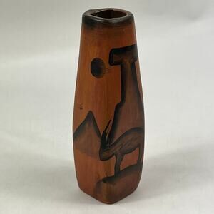 Hand Painted Mexican Folk Art Pottery Vase Donkey Desert Scene Mexico 5in Unique